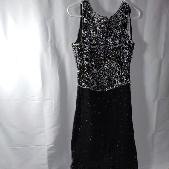 Lawrence Paris Silk Shell Beaded Eveningwear Gown Long Dress Size 12 Black - Picture 4 of 9